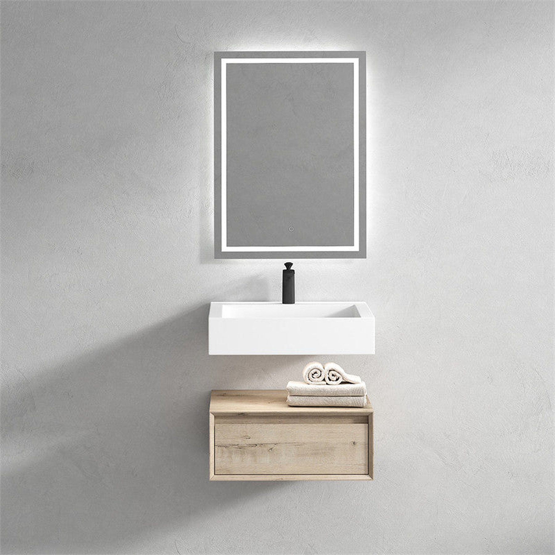 Aria 24" Light Oak Floating Vanity With Single Reinforced White Acrylic Sink