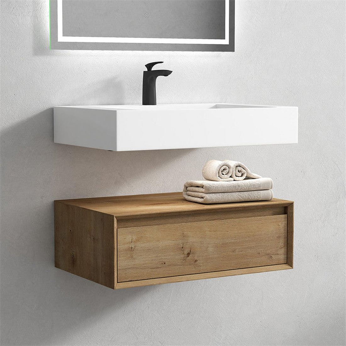 Aria 30" White Oak Floating Vanity With Single Reinforced White Acrylic Sink