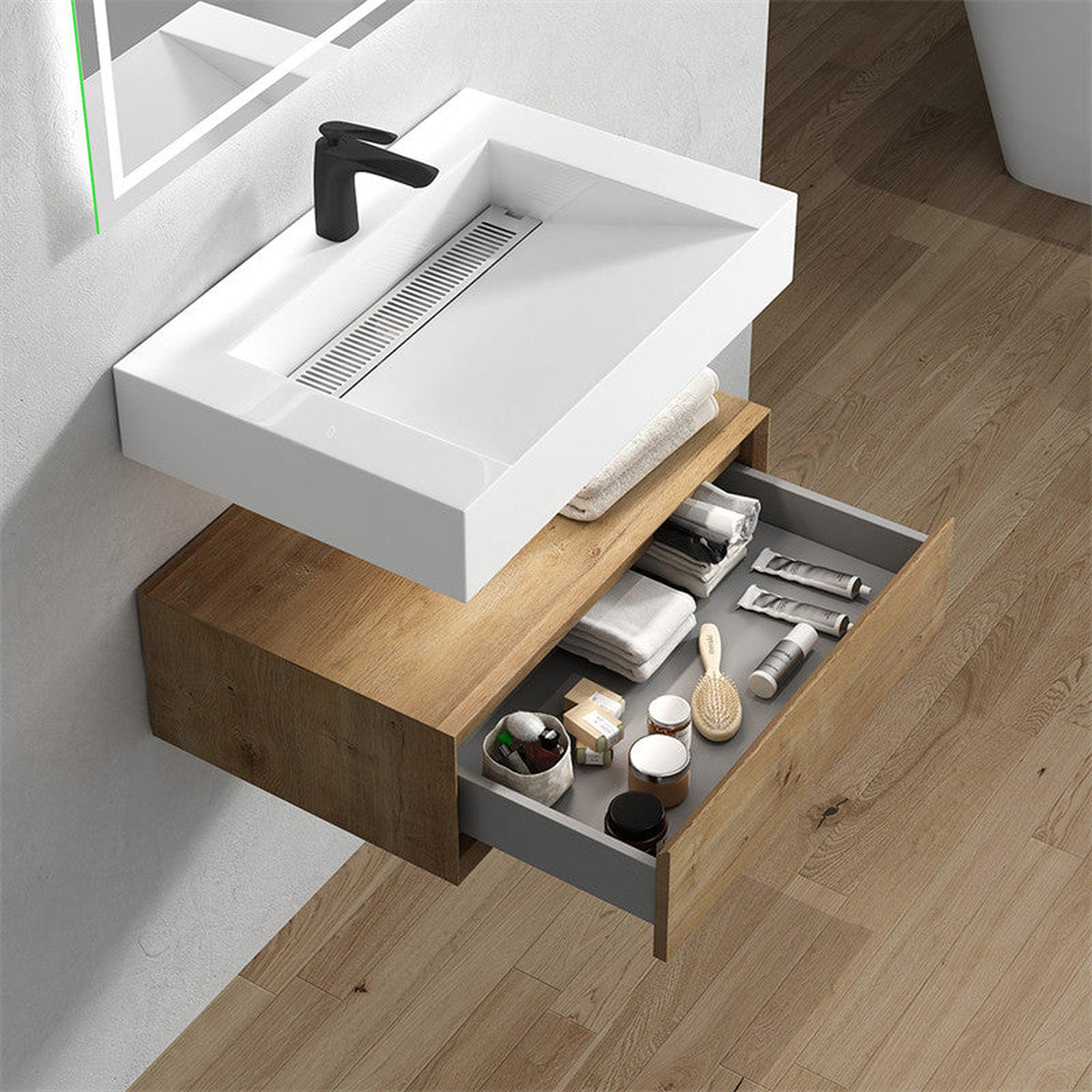 Aria 30" White Oak Floating Vanity With Single Reinforced White Acrylic Sink