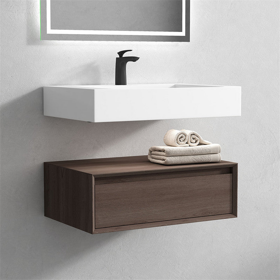 Aria 30" Red Oak Floating Vanity With Single Reinforced White Acrylic Sink