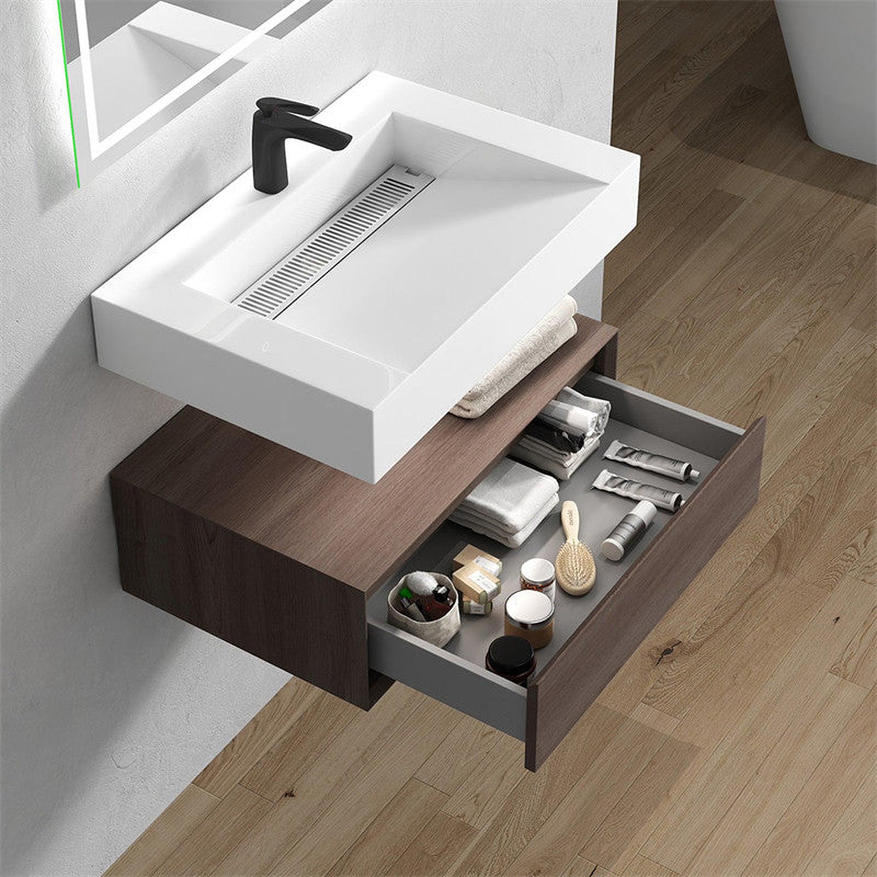 Aria 30" Red Oak Floating Vanity With Single Reinforced White Acrylic Sink