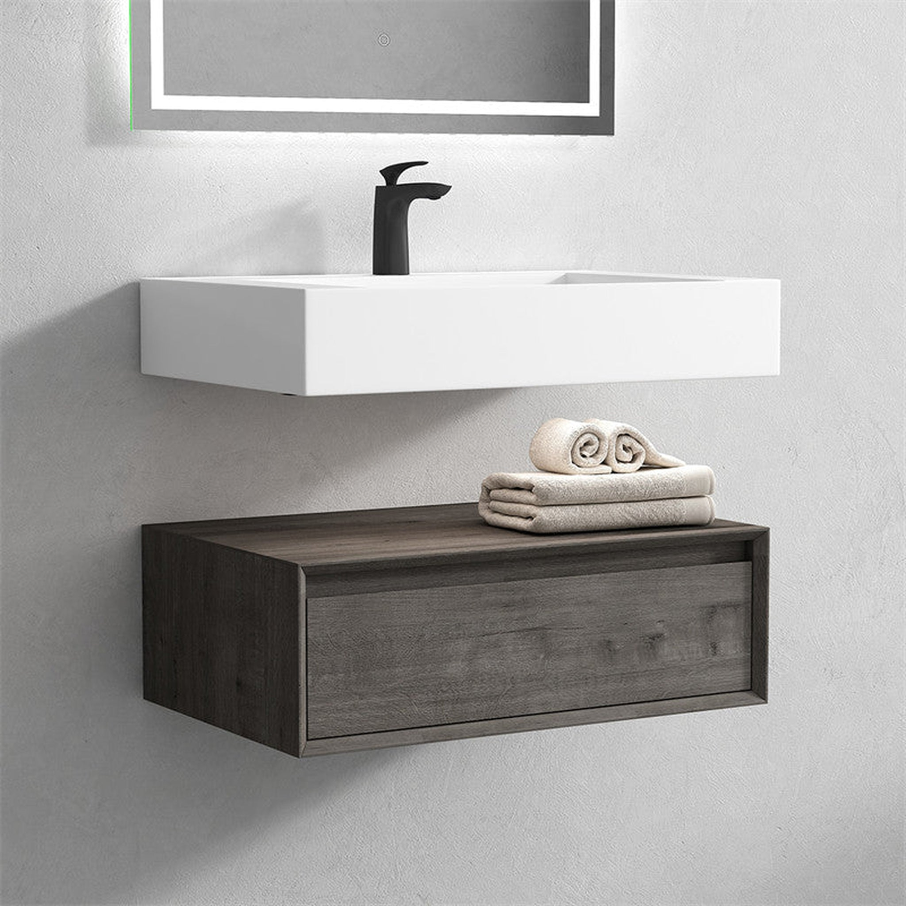 Aria 30" Smoke Oak Floating Vanity With Single Reinforced White Acrylic Sink