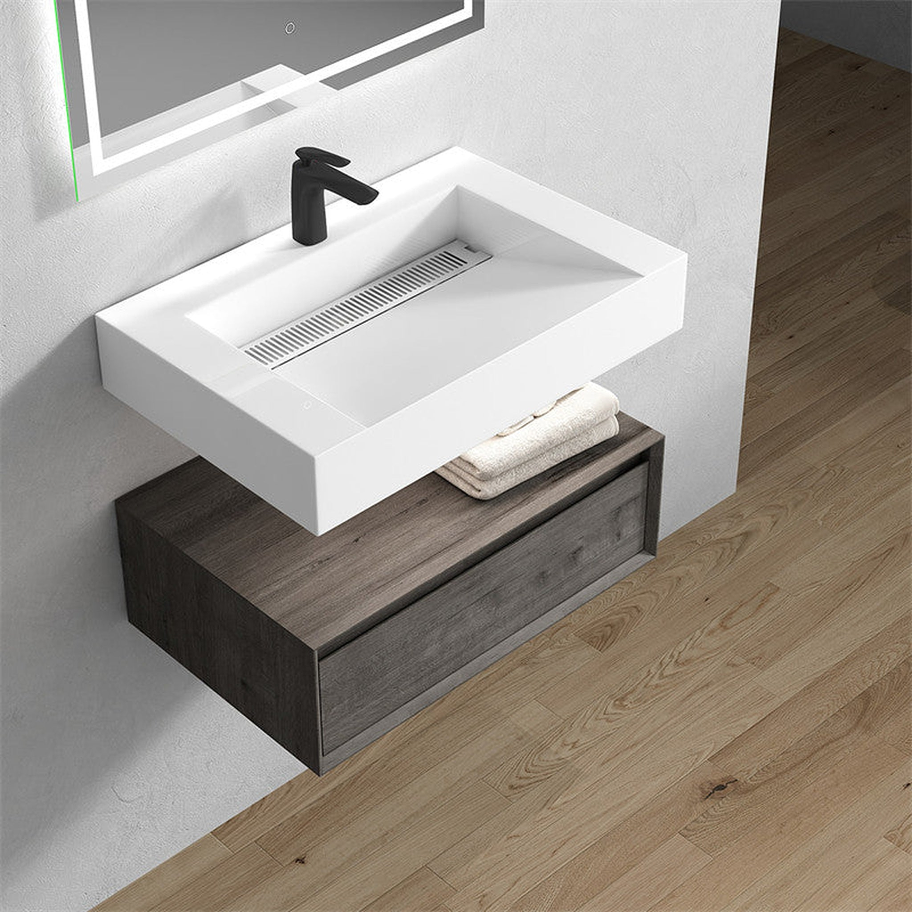 Aria 30" Smoke Oak Floating Vanity With Single Reinforced White Acrylic Sink