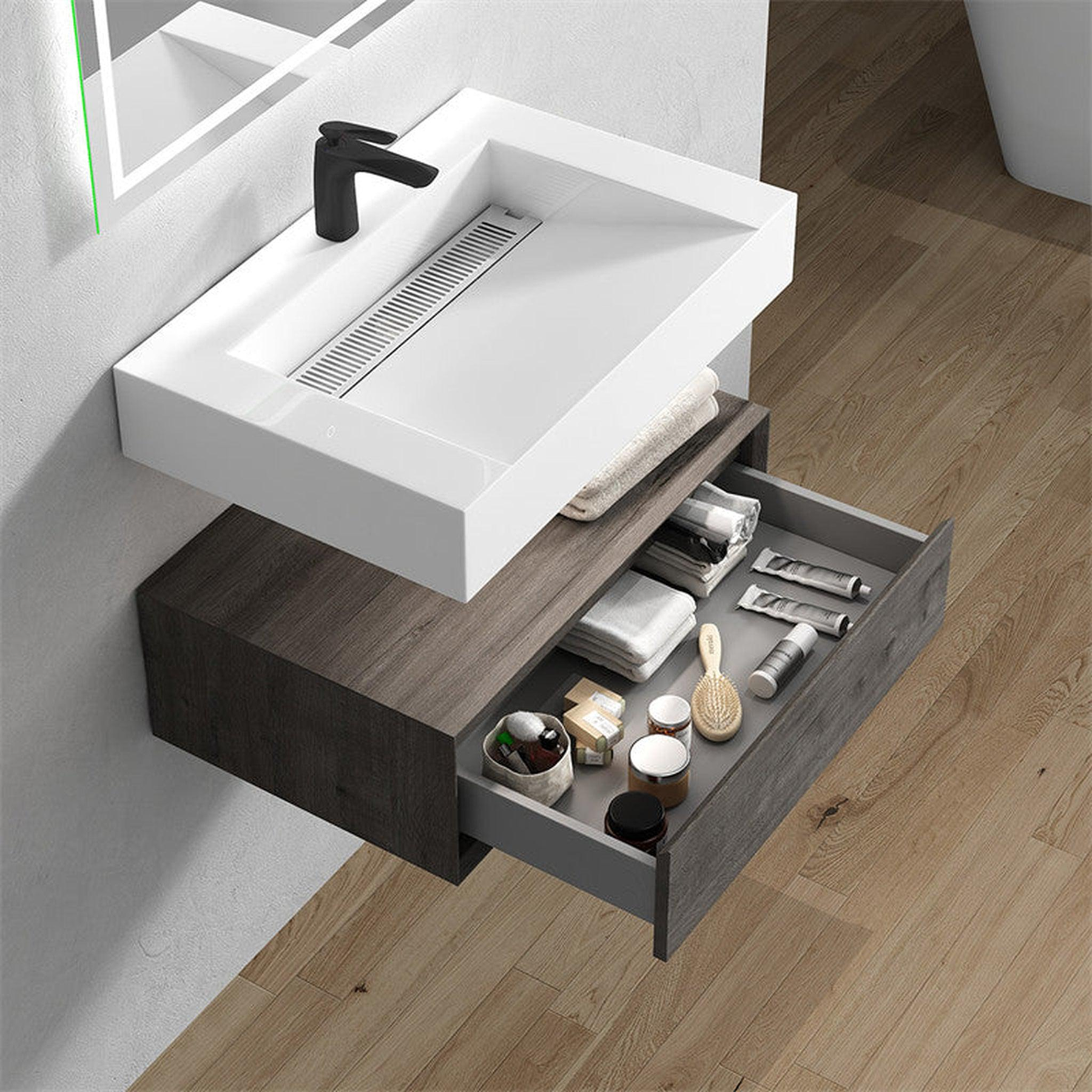 Aria 30" Smoke Oak Floating Vanity With Single Reinforced White Acrylic Sink