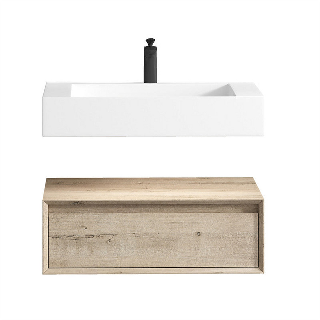Aria 30" Light Oak Floating Vanity With Single Reinforced White Acrylic Sink