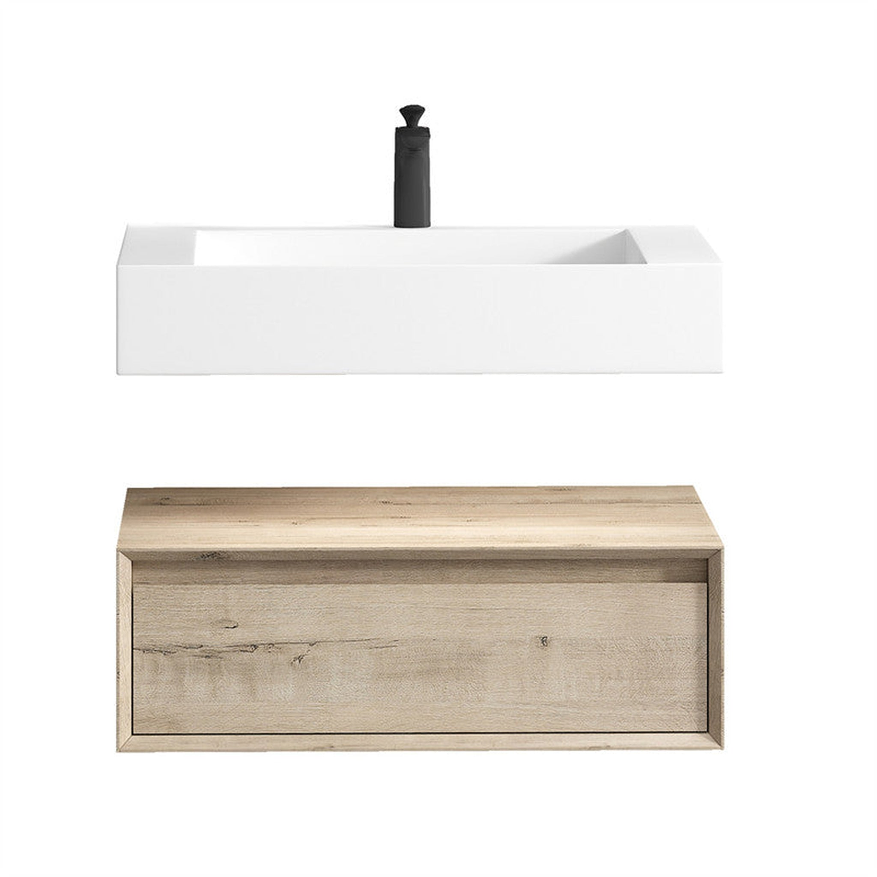 Aria 30" Light Oak Floating Vanity With Single Reinforced White Acrylic Sink