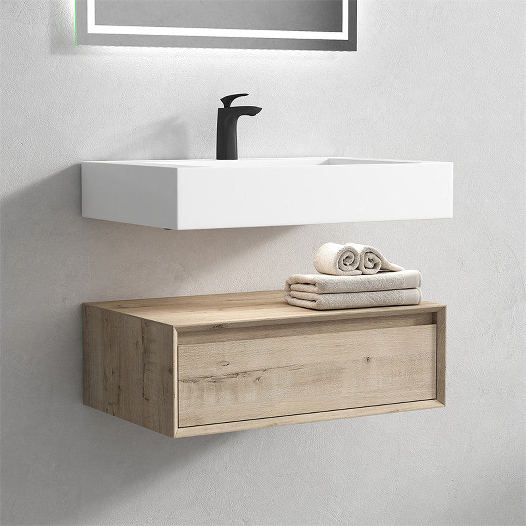 Aria 30" Light Oak Floating Vanity With Single Reinforced White Acrylic Sink