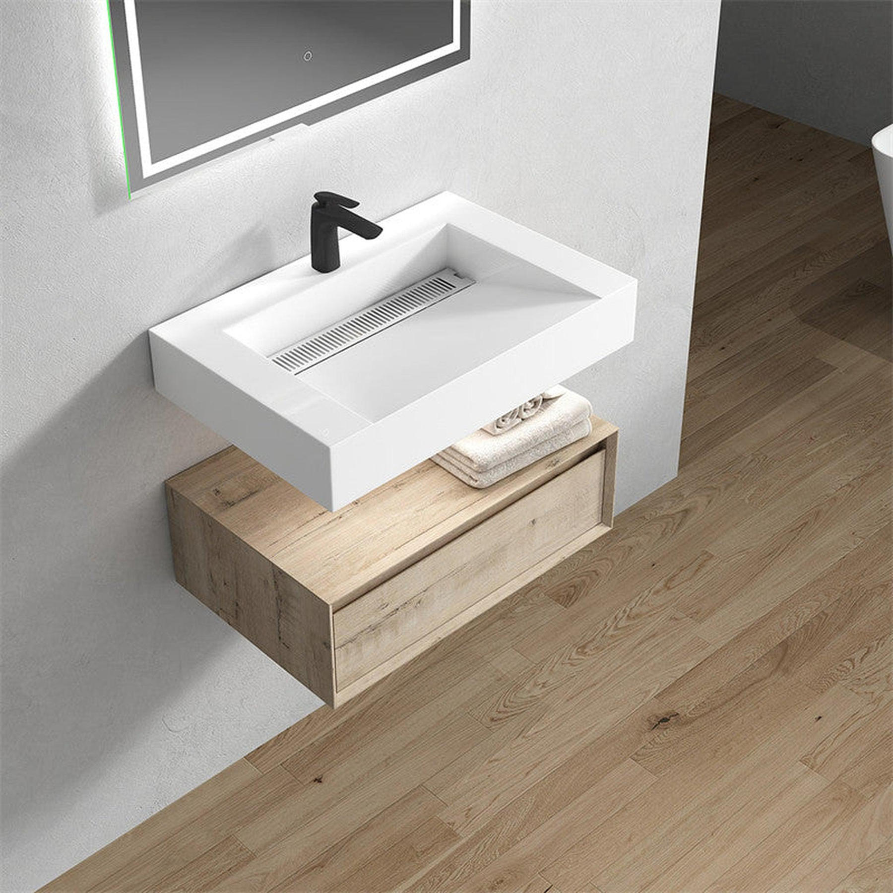 Aria 30" Light Oak Floating Vanity With Single Reinforced White Acrylic Sink