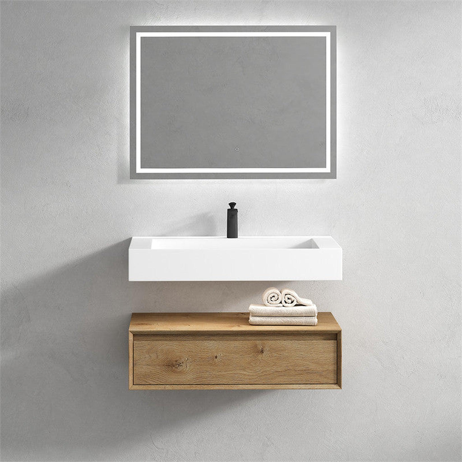 Aria 36" White Oak Floating Vanity With Single Reinforced White Acrylic Sink