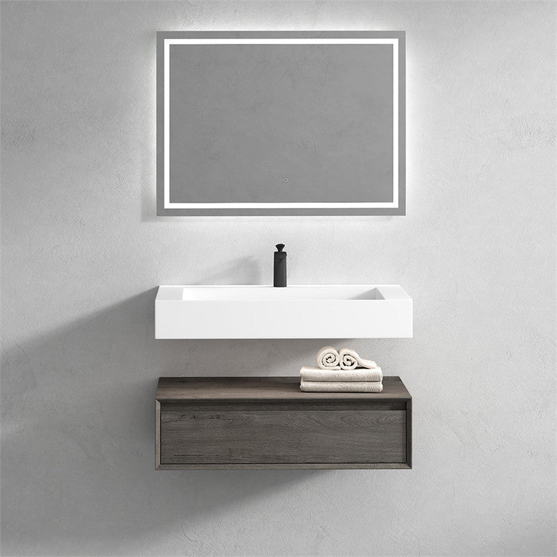 Aria 36" Smoke Oak Floating Vanity With Single Reinforced White Acrylic Sink