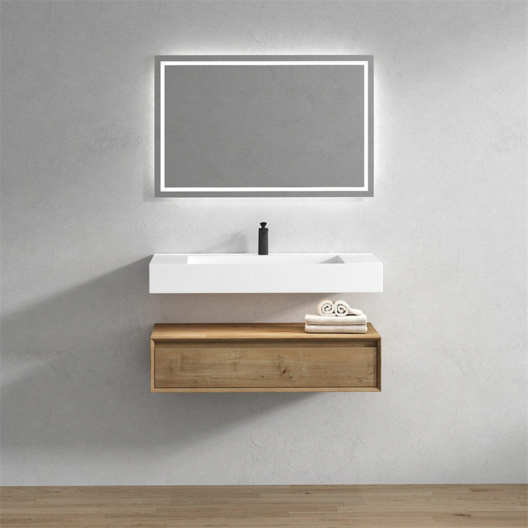 Aria 42" White Oak Floating Vanity With Single Reinforced White Acrylic Sink