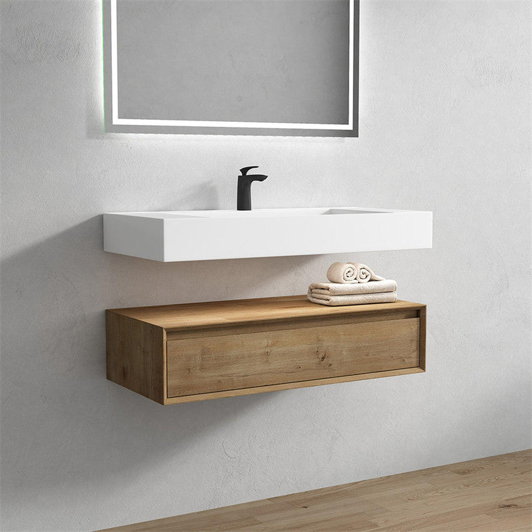 Aria 42" White Oak Floating Vanity With Single Reinforced White Acrylic Sink