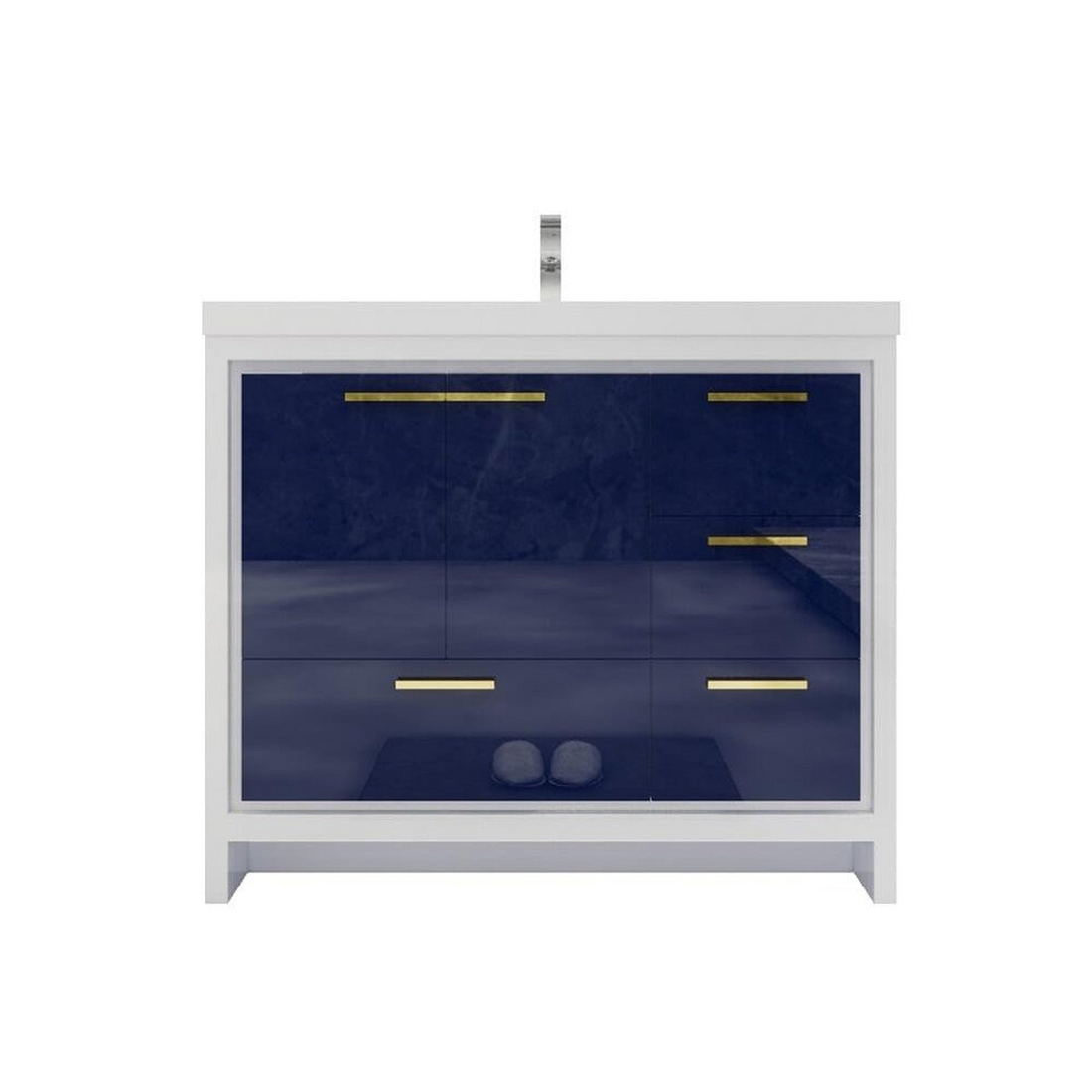 Amara 42" High Gloss Night Blue Freestanding Vanity With Right Side Drawers and Single Reinforced White Acrylic Sink