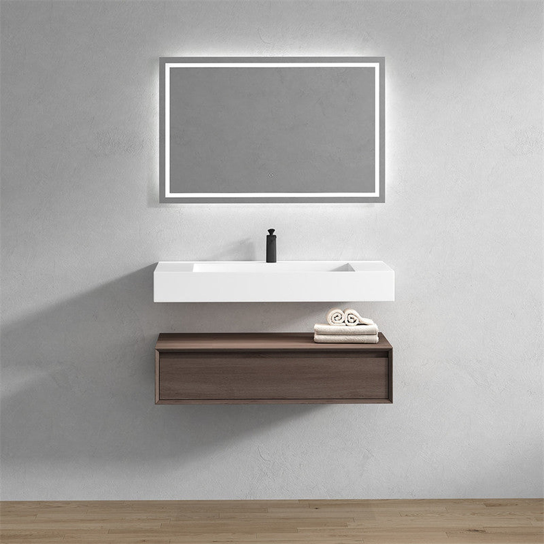 Aria 42" Red Oak Floating Vanity With Single Reinforced White Acrylic Sink