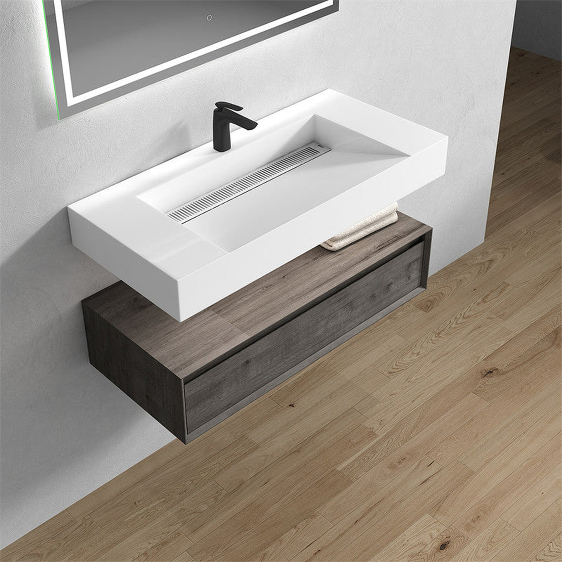 Aria 42" Smoke Oak Floating Vanity With Single Reinforced White Acrylic Sink