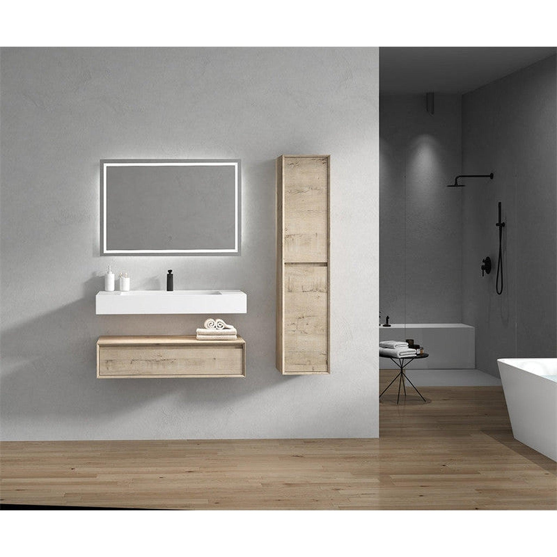 Aria 42" Light Oak Floating Vanity With Single Reinforced White Acrylic Sink