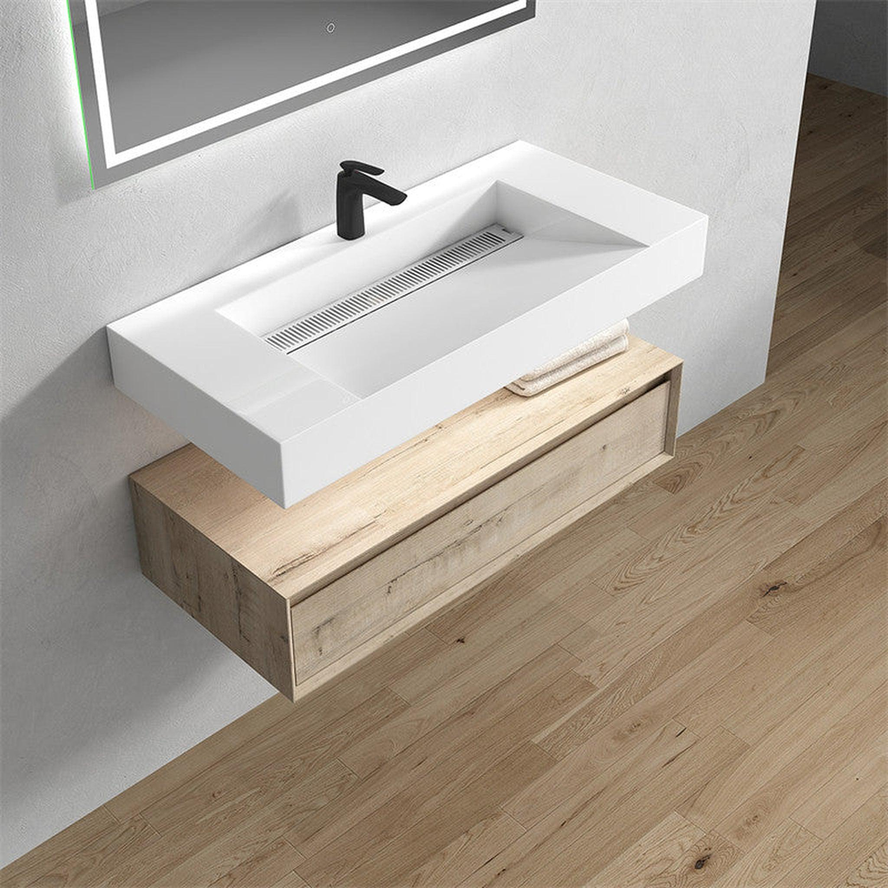 Aria 42" Light Oak Floating Vanity With Single Reinforced White Acrylic Sink