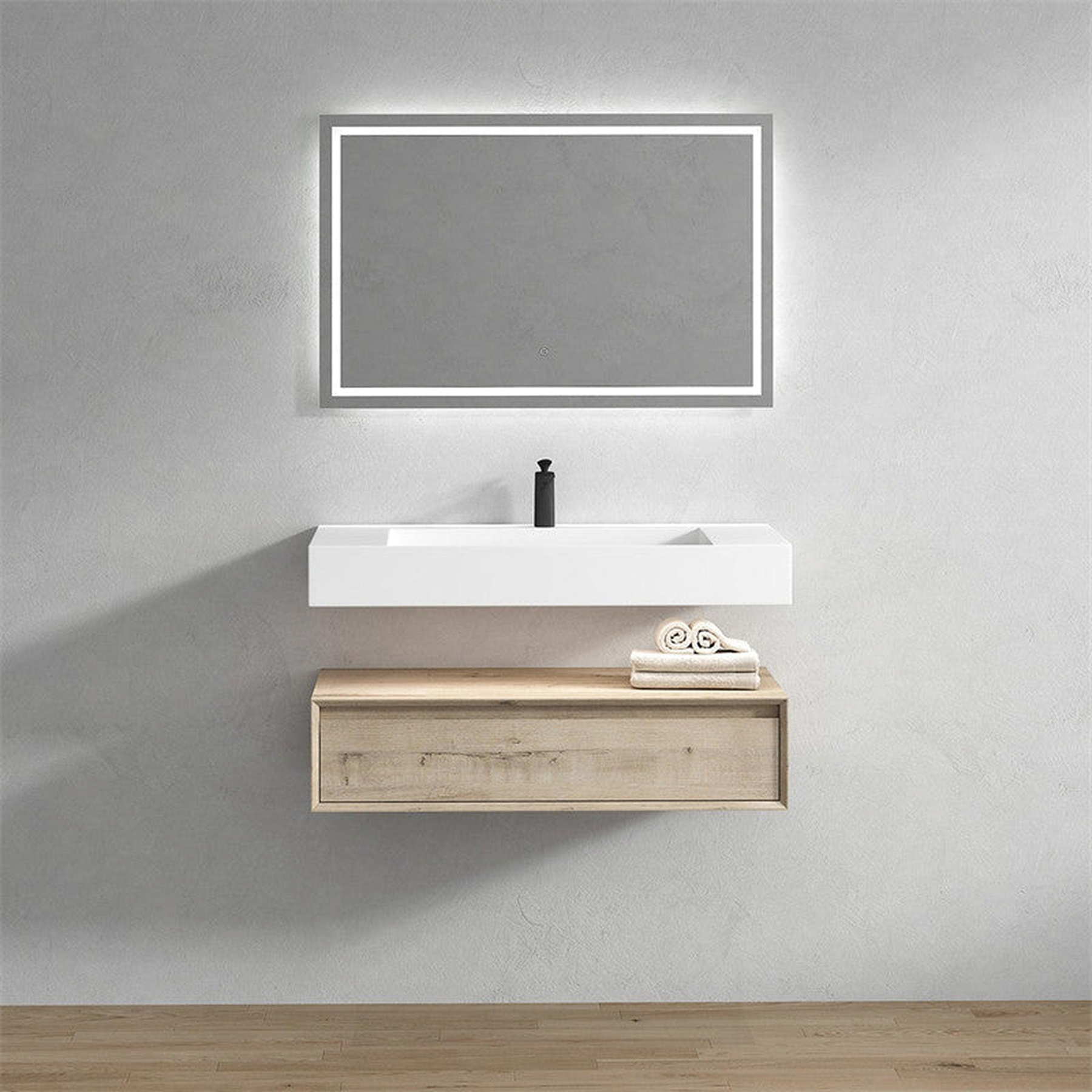 Aria 42" Light Oak Floating Vanity With Single Reinforced White Acrylic Sink
