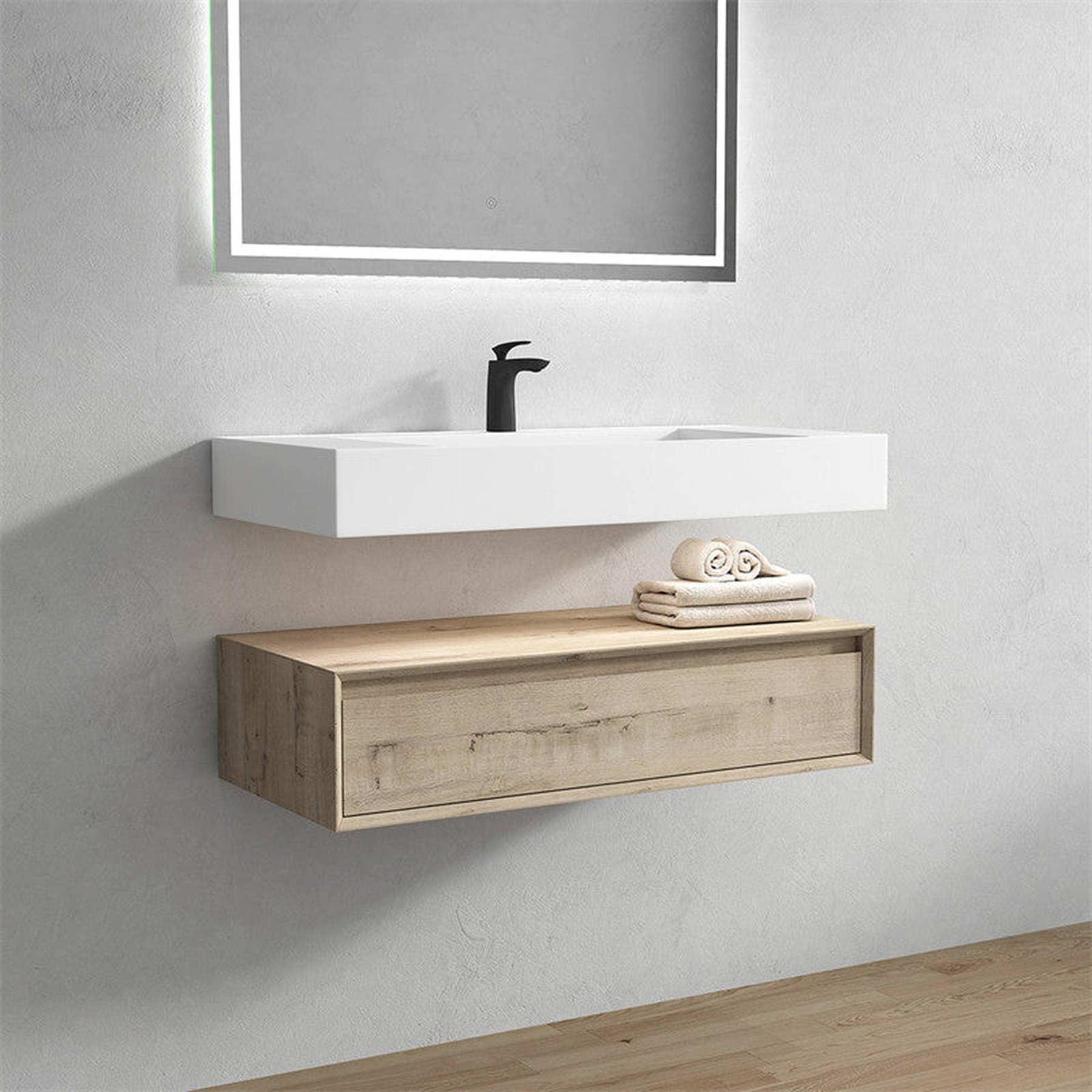Aria 42" Light Oak Floating Vanity With Single Reinforced White Acrylic Sink
