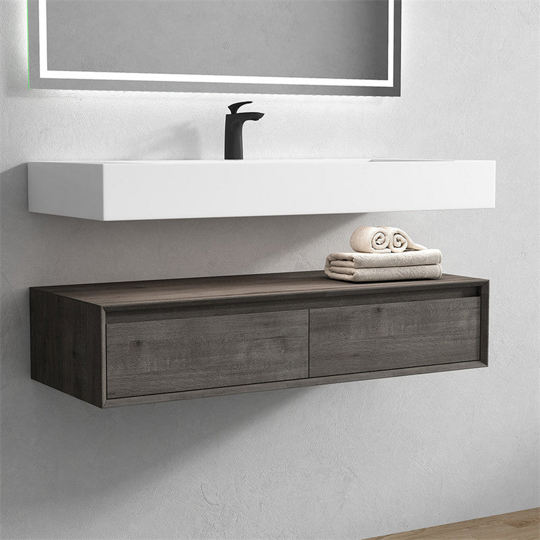 Aria 48" Smoke Oak Floating Vanity With Single Reinforced White Acrylic Sink