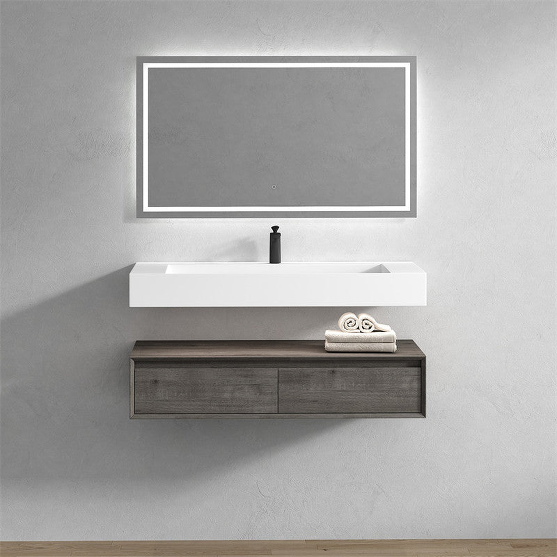 Aria 48" Smoke Oak Floating Vanity With Single Reinforced White Acrylic Sink