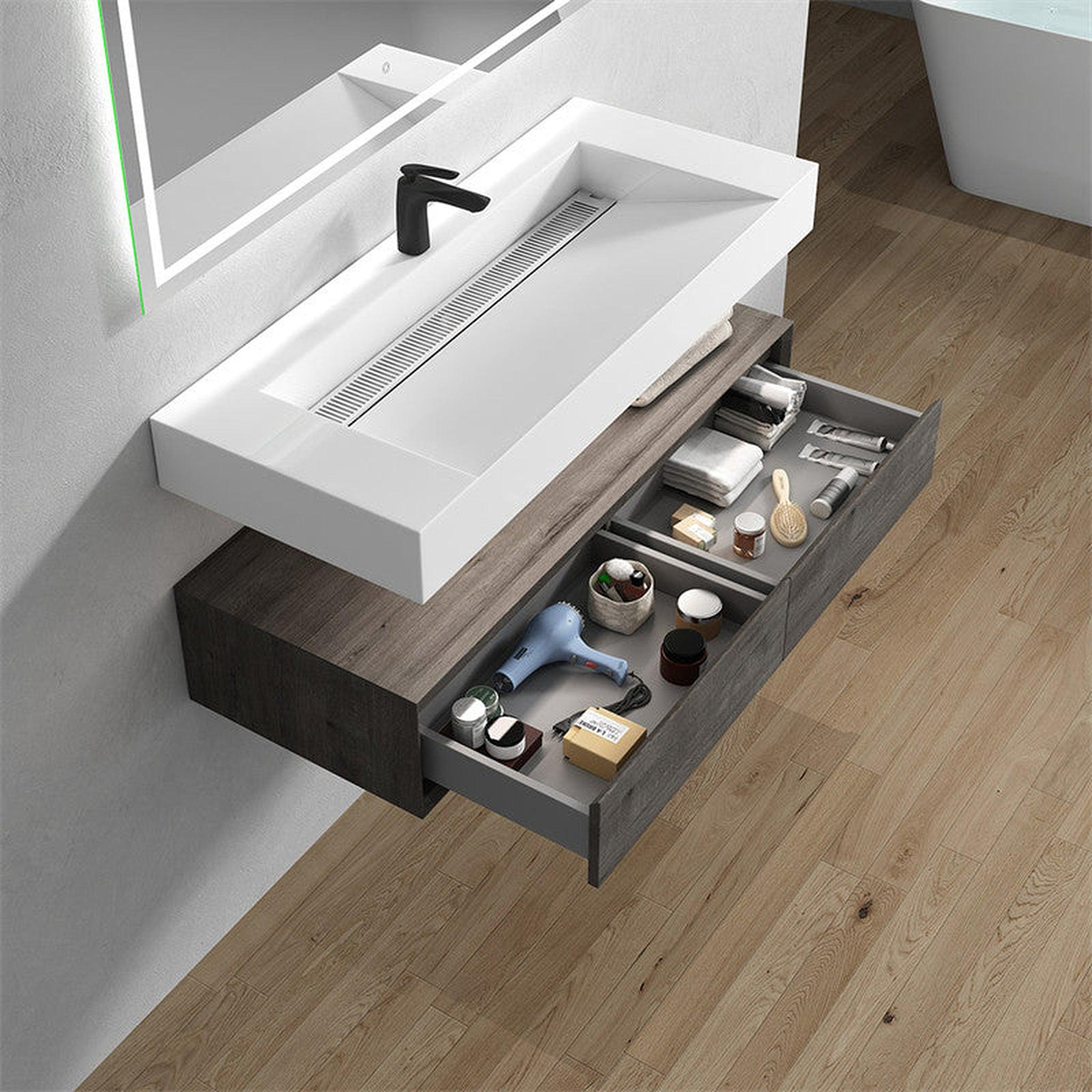 Aria 48" Smoke Oak Floating Vanity With Single Reinforced White Acrylic Sink