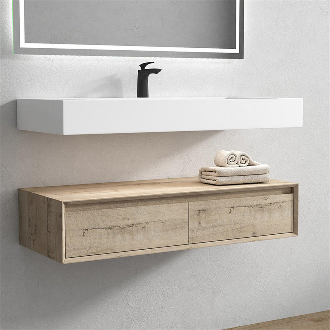 Aria 48" Light Oak Floating Vanity With Single Reinforced White Acrylic Sink