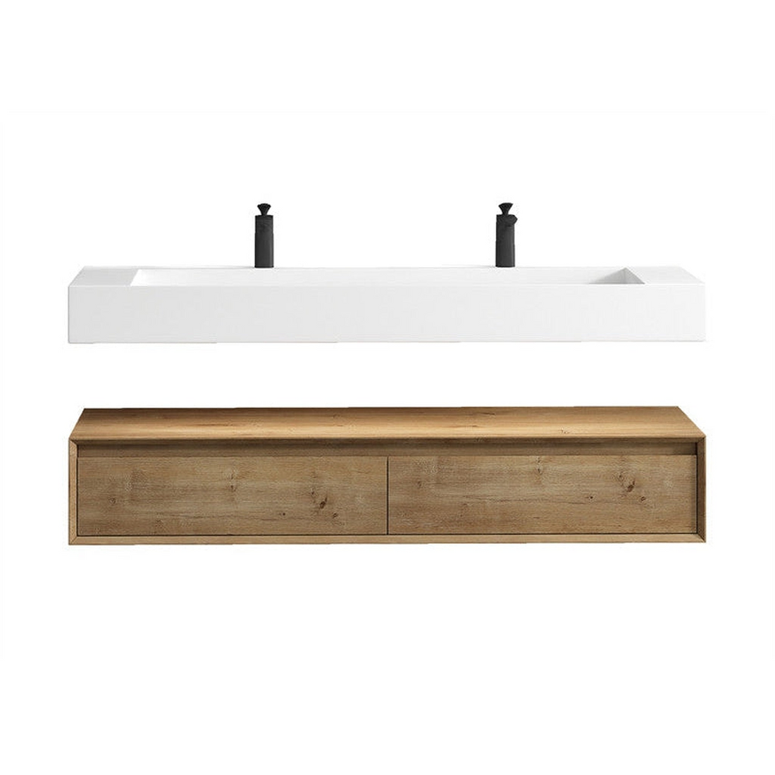 Aria 60" White Oak Floating Vanity With Double Faucet Holes and Reinforced White Acrylic Sink
