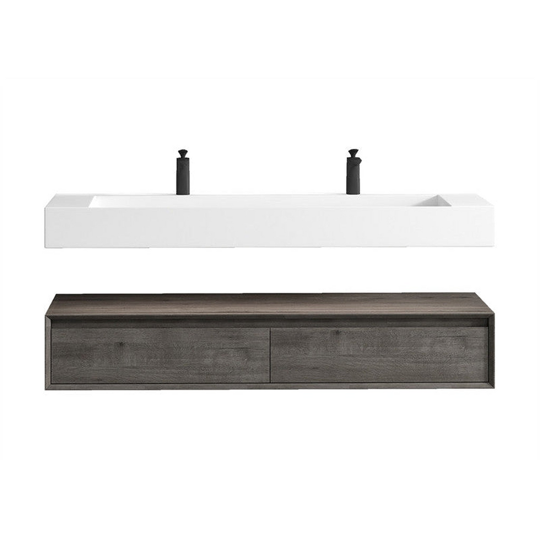 Aria 60" Smoke Oak Floating Vanity With Double Faucet Holes and Reinforced White Acrylic Sink