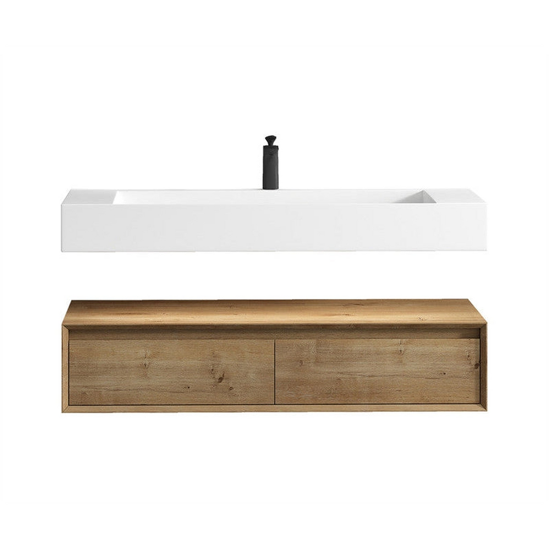 Aria 60" White Oak Floating Vanity With Single Faucet Hole and Reinforced White Acrylic Sink