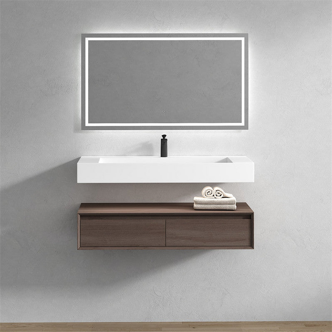 Aria 60" Red Oak Floating Vanity With Single Faucet Hole and Reinforced White Acrylic Sink