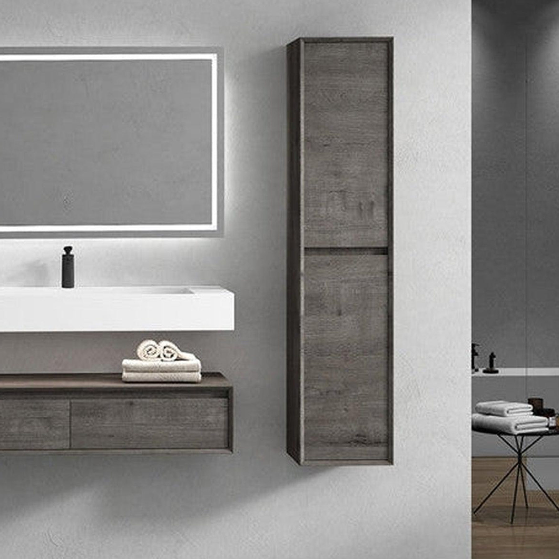 Aria 60" Smoke Oak Floating Vanity With Single Faucet Hole and Reinforced White Acrylic Sink