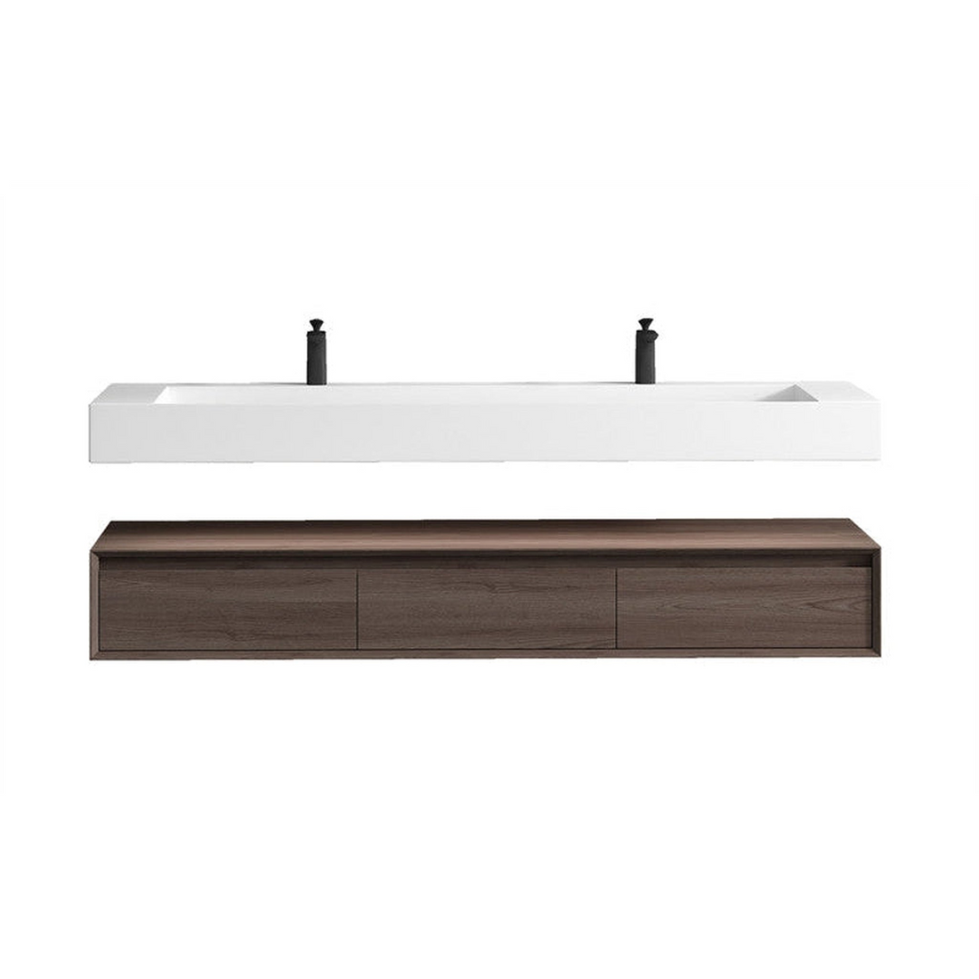 Aria 72" Red Oak Floating Vanity With Double Faucet Holes and Reinforced White Acrylic Sink