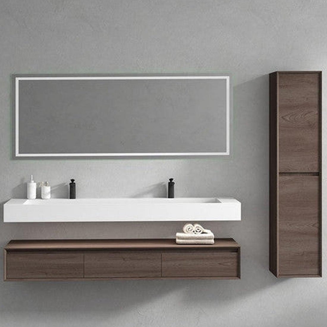 Aria 72" Red Oak Floating Vanity With Double Faucet Holes and Reinforced White Acrylic Sink