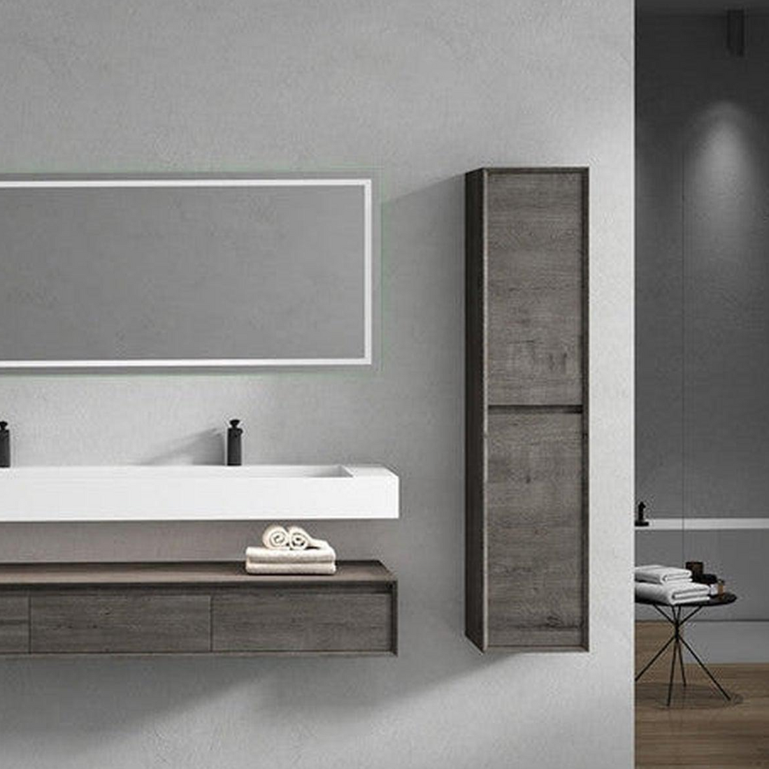 Aria 72" Smoke Oak Floating Vanity With Double Faucet Holes and Reinforced White Acrylic Sink