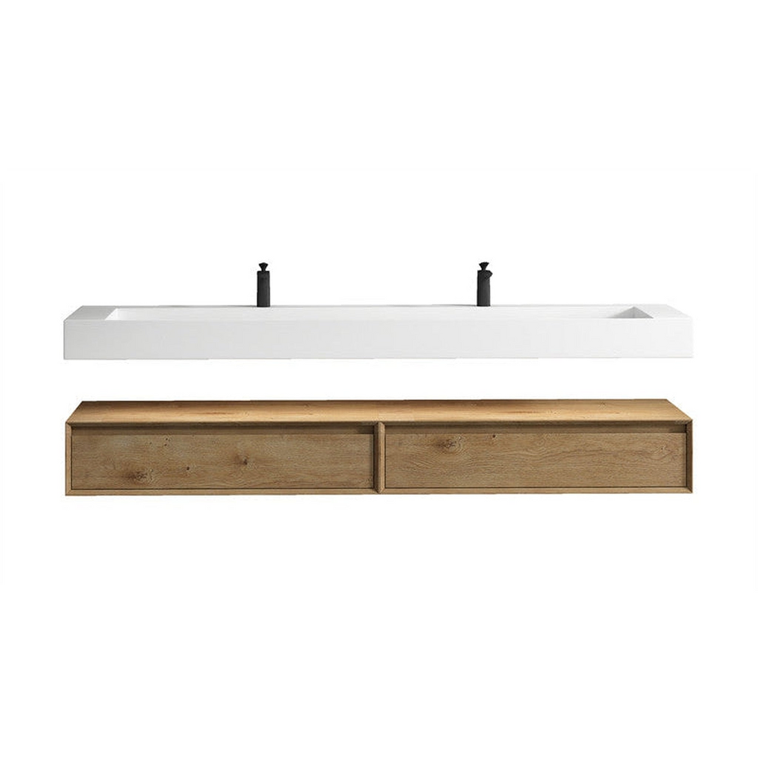 Aria 84" White Oak Floating Vanity With Double Faucet Holes and Reinforced White Acrylic Sink