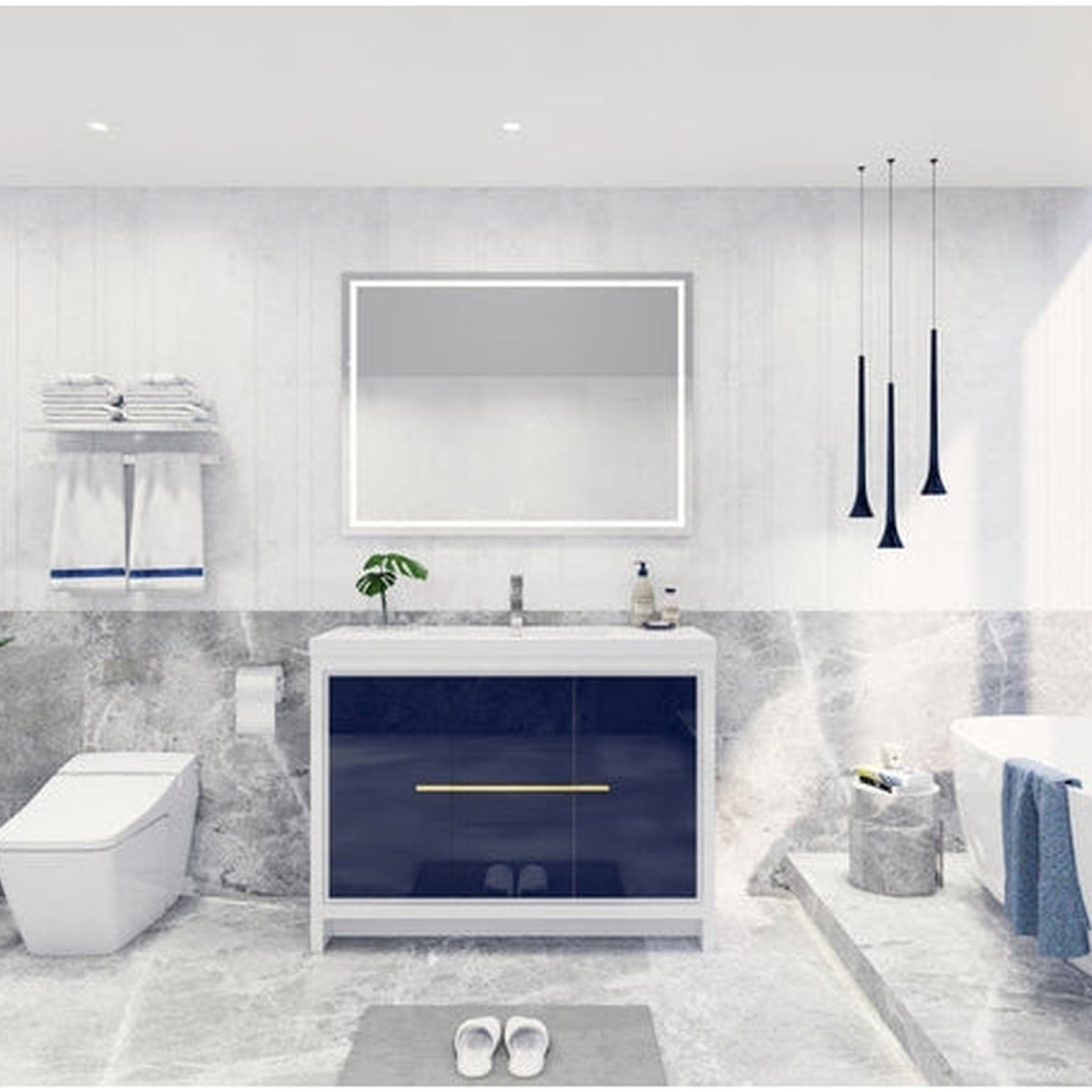 Amara 48" High Gloss Night Blue Freestanding Vanity With Single Reinforced White Acrylic Sink