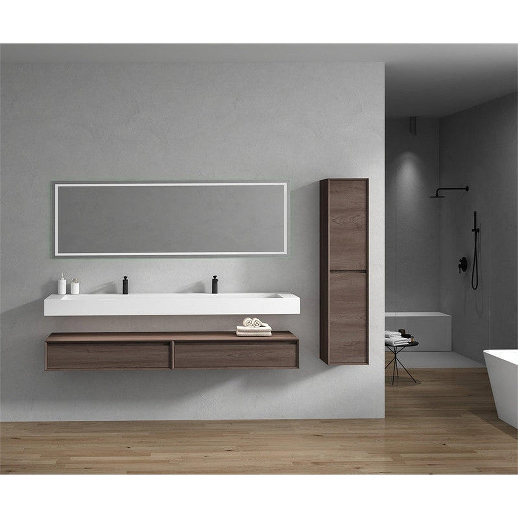 Aria 84" Red Oak Floating Vanity With Double Faucet Holes and Reinforced White Acrylic Sink
