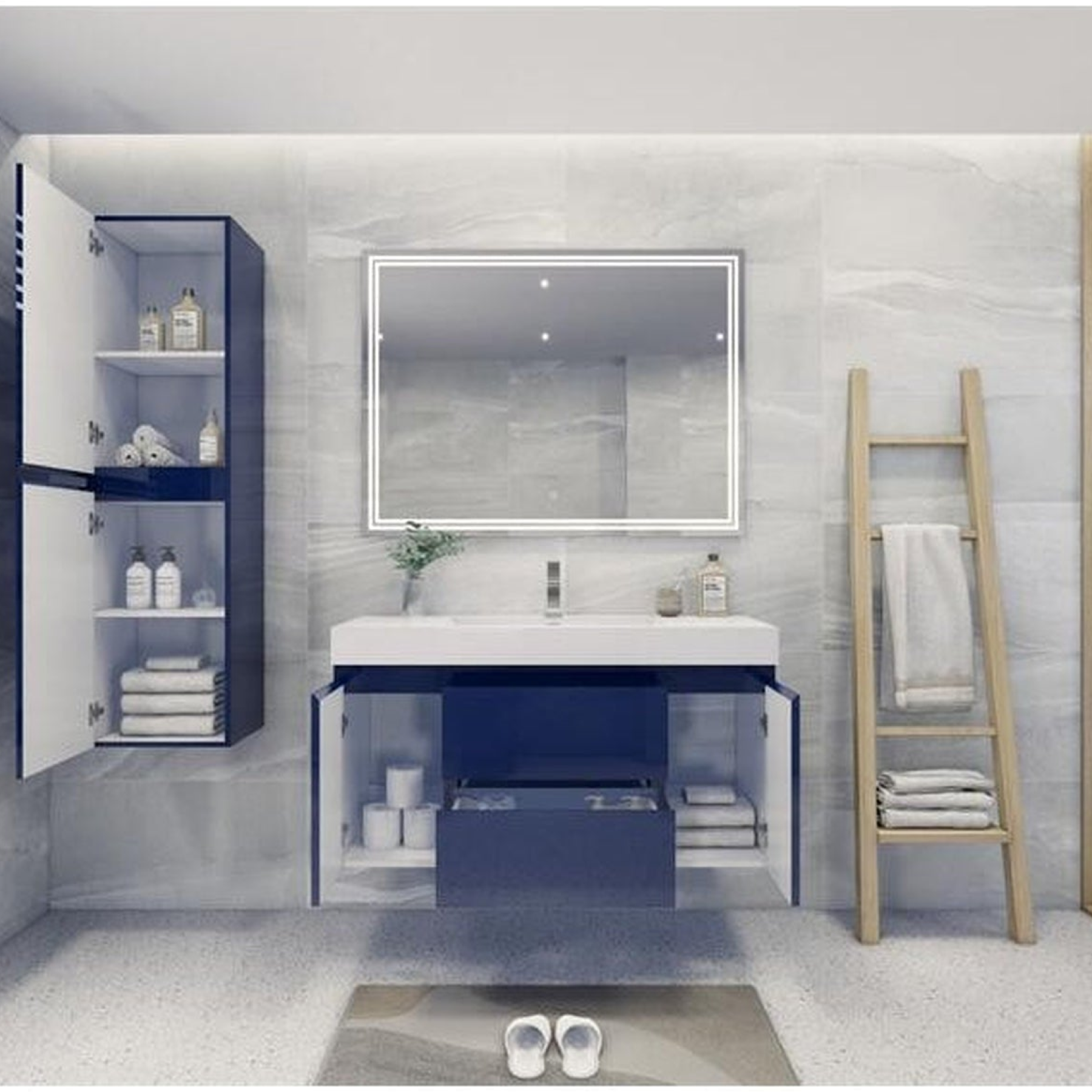 Amara 48" High Gloss Night Blue Freestanding Vanity With Single Reinforced White Acrylic Sink