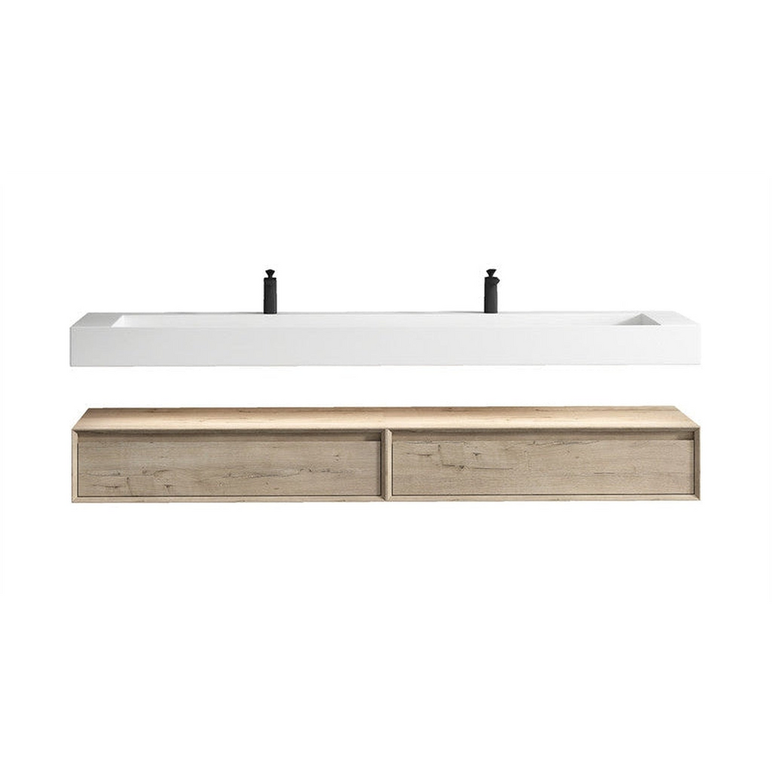 Aria 84" Light Oak Floating Vanity With Double Faucet Holes and Reinforced White Acrylic Sink