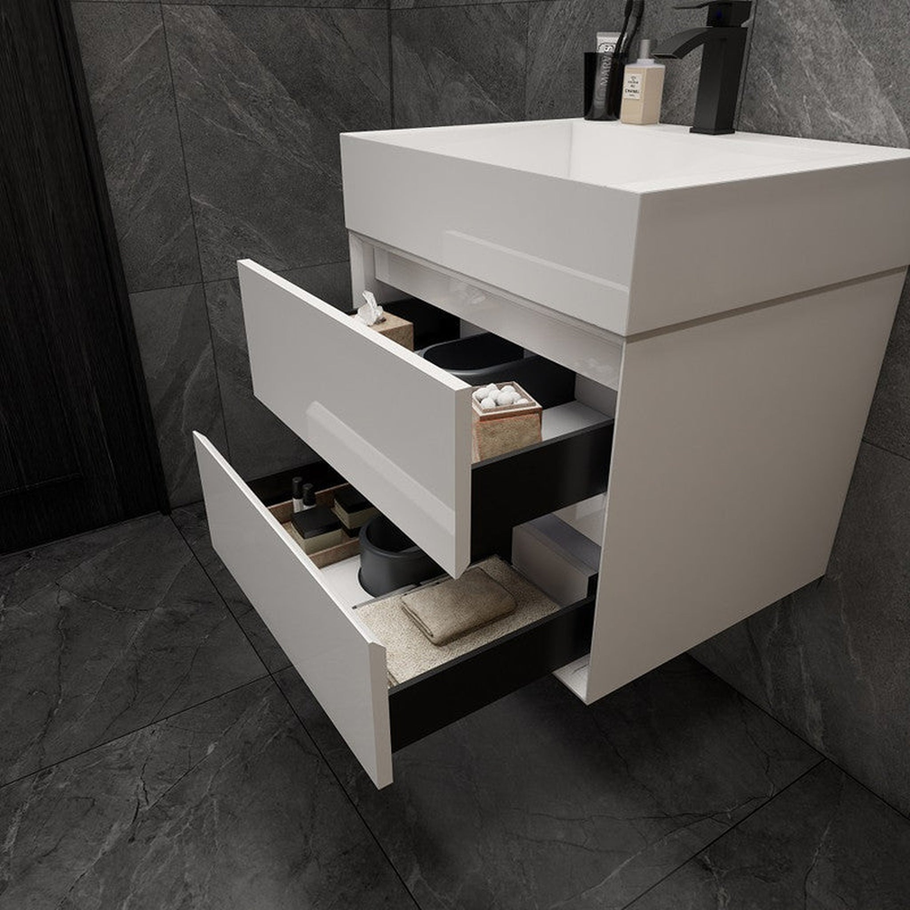 Prime 24" Gloss White Wall-Mounted Vanity With Single Reinforced White Acrylic Sink