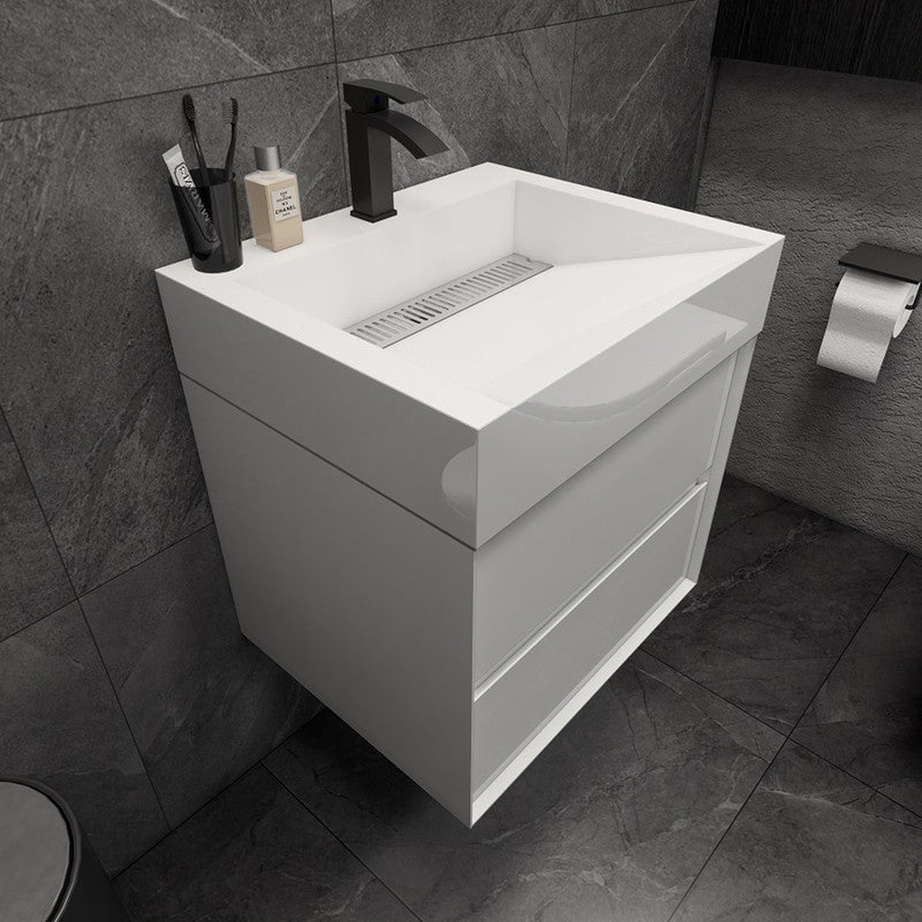 Prime 24" Gloss White Wall-Mounted Vanity With Single Reinforced White Acrylic Sink