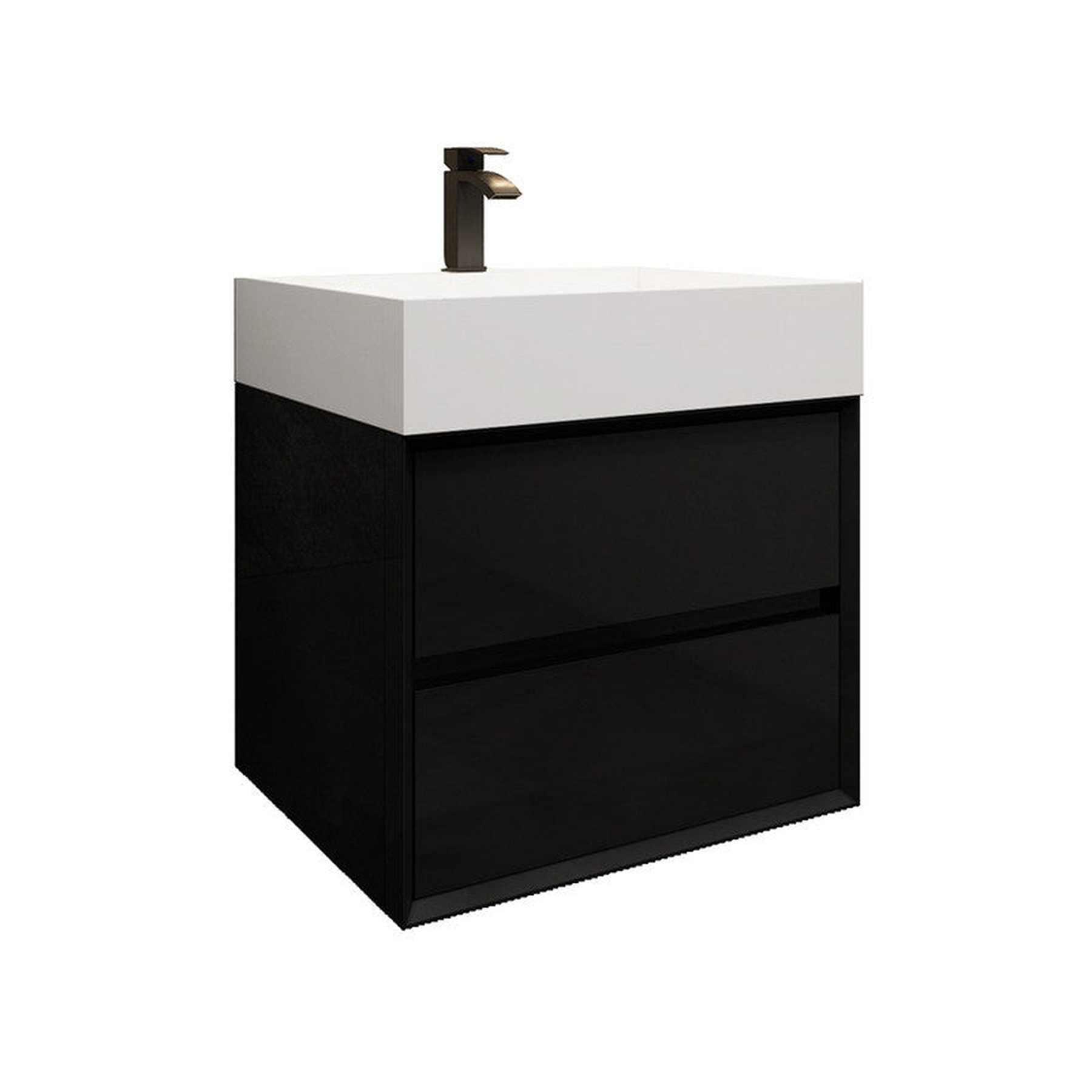 Prime 24" Gloss Black Wall-Mounted Vanity With Single Reinforced White Acrylic Sink