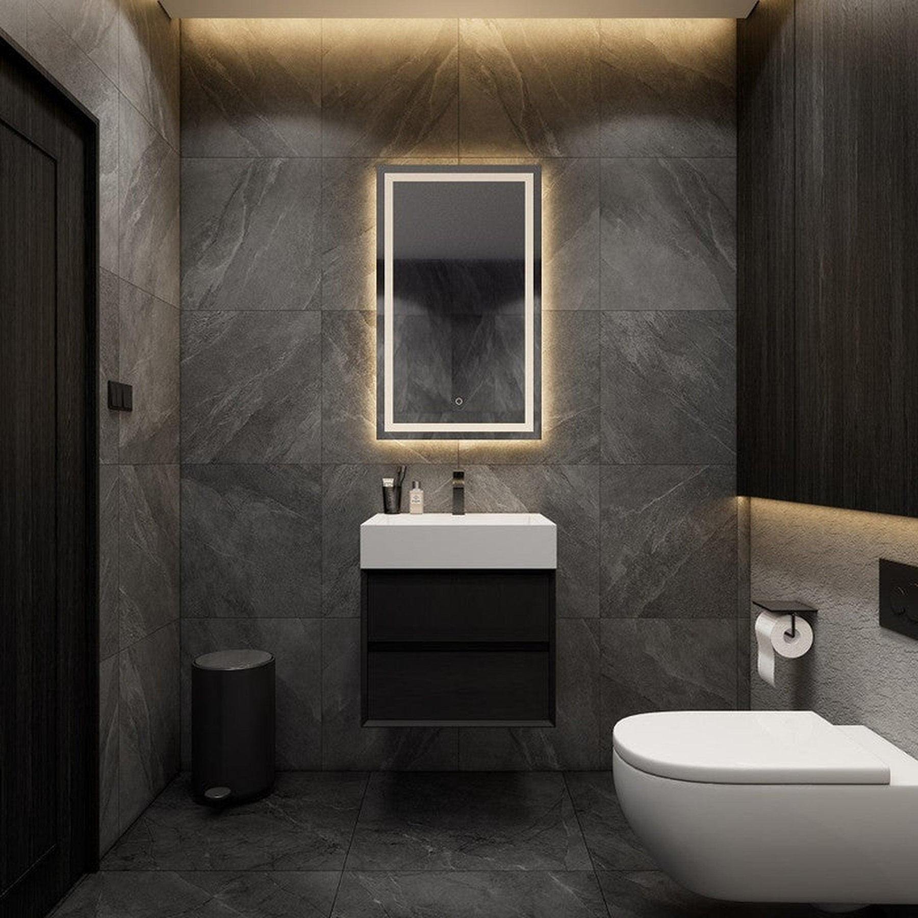 Prime 24" Gloss Black Wall-Mounted Vanity With Single Reinforced White Acrylic Sink