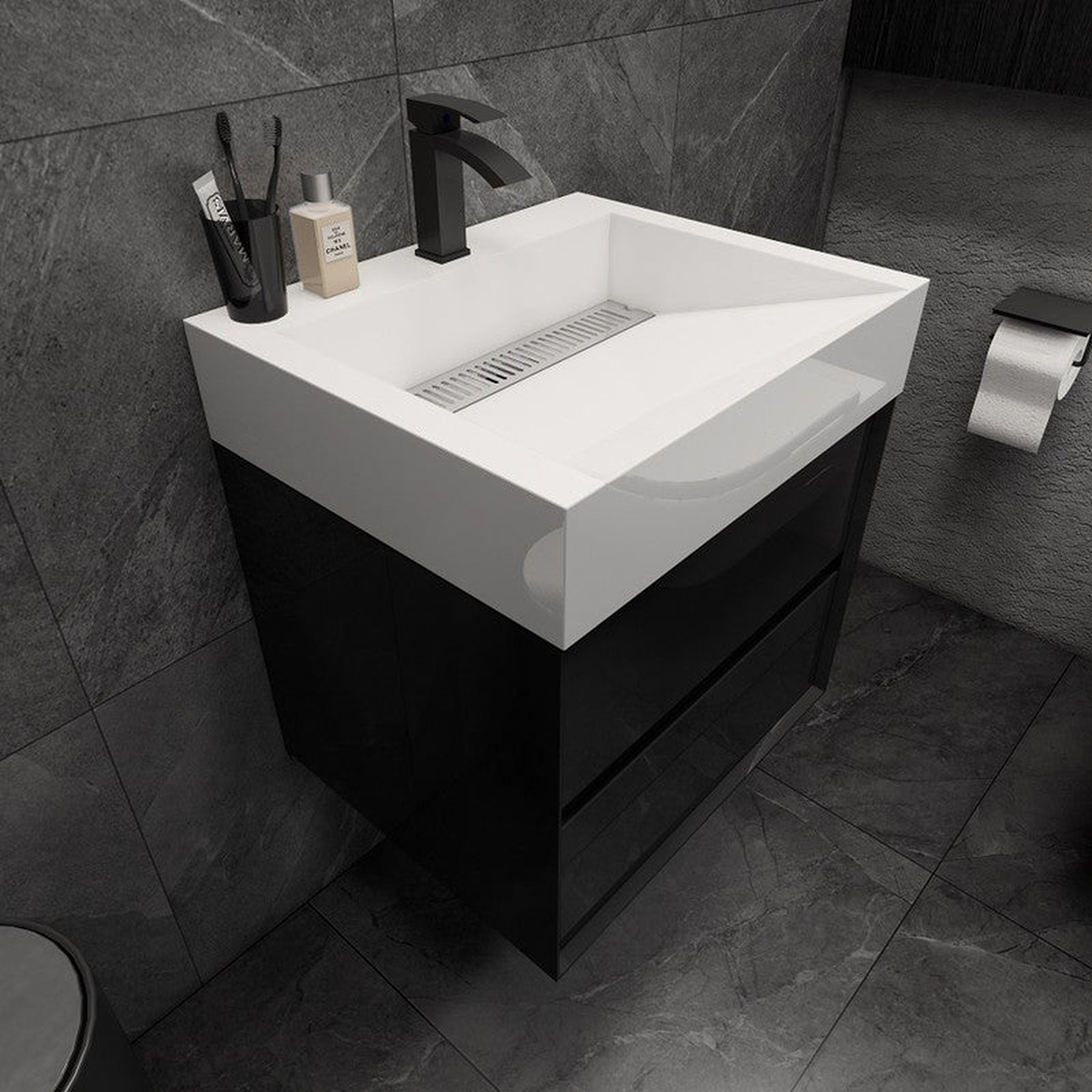 Prime 24" Gloss Black Wall-Mounted Vanity With Single Reinforced White Acrylic Sink