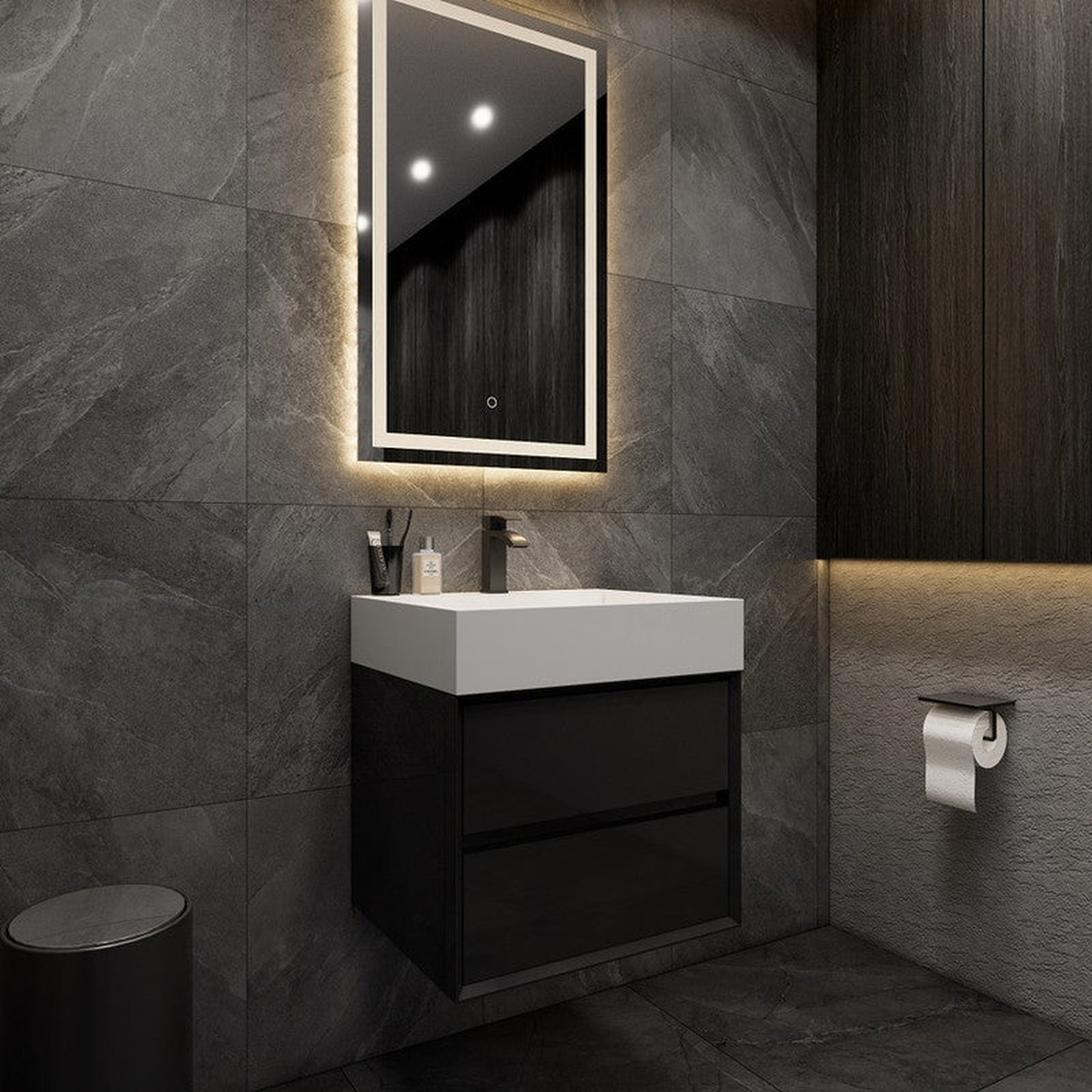 Prime 24" Gloss Black Wall-Mounted Vanity With Single Reinforced White Acrylic Sink