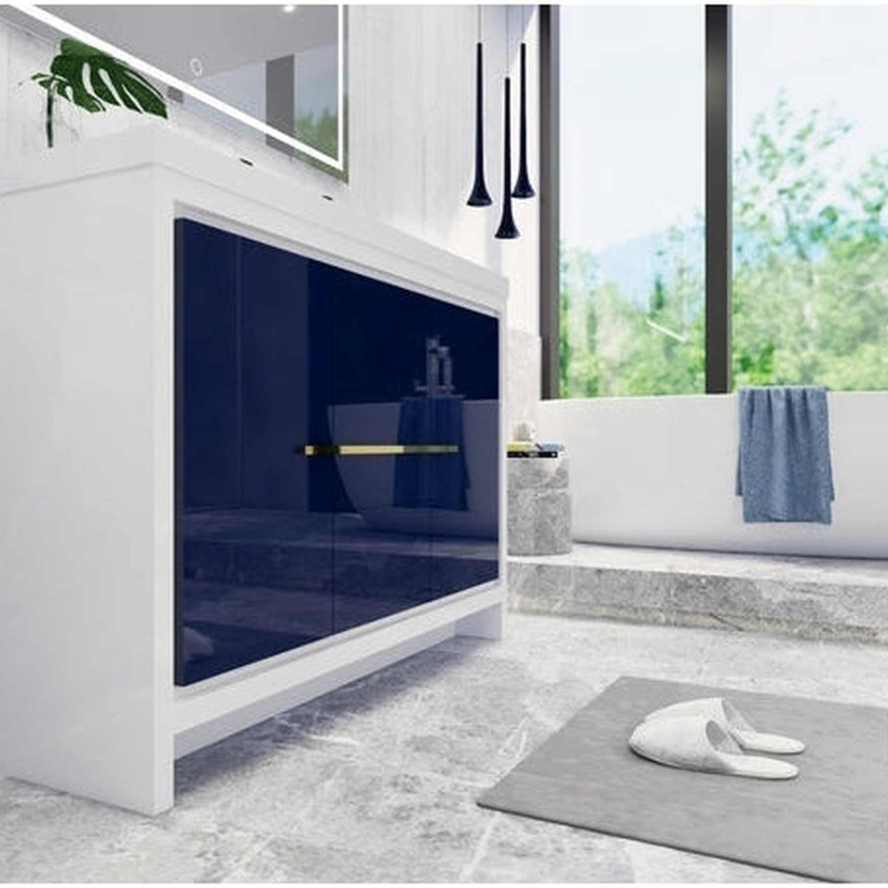 Amara 48" High Gloss Night Blue Freestanding Vanity With Single Reinforced White Acrylic Sink