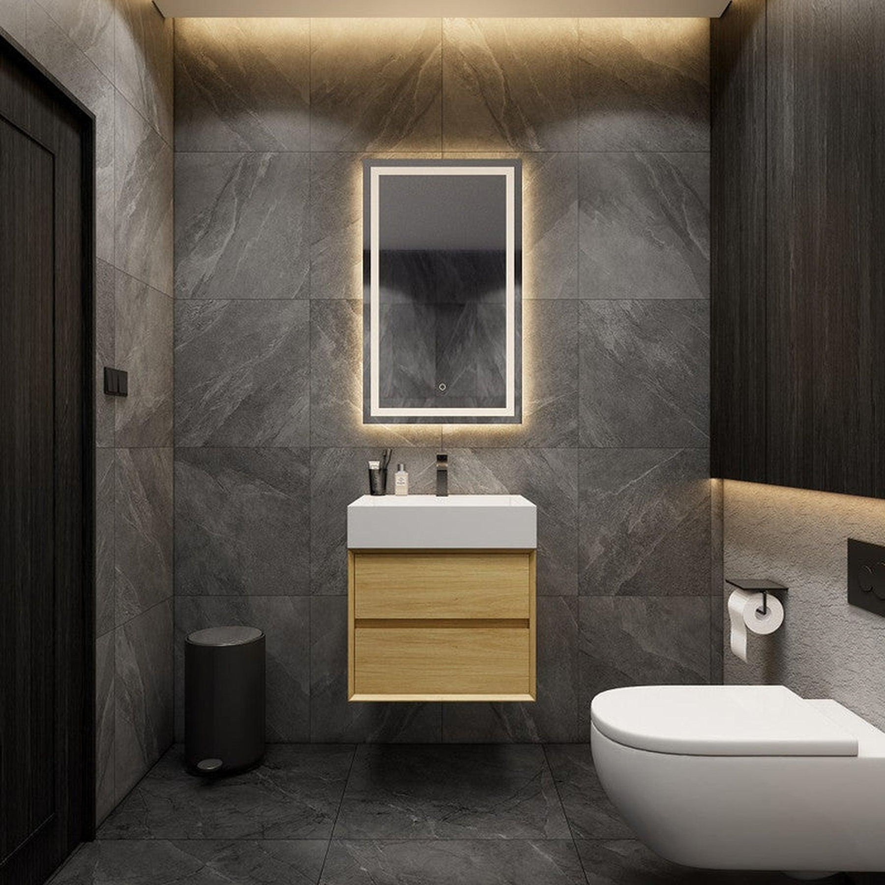 Prime 24" Teak Oak Wall-Mounted Vanity With Single Reinforced White Acrylic Sink