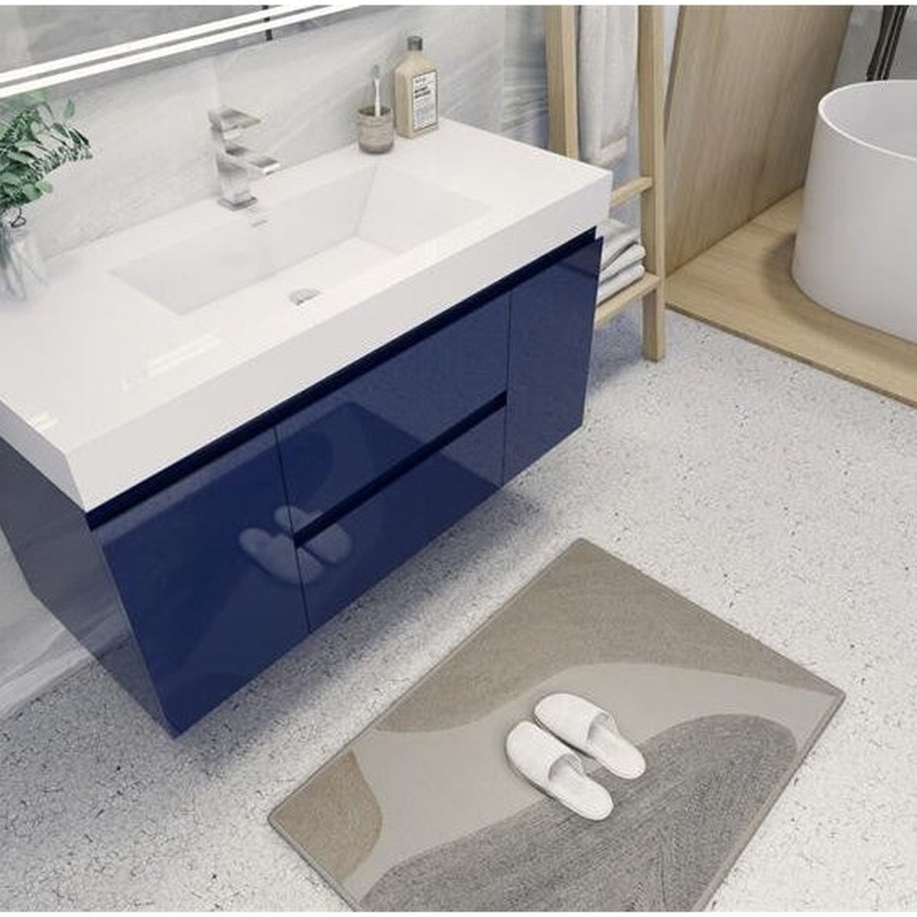 Amara 48" High Gloss Night Blue Freestanding Vanity With Single Reinforced White Acrylic Sink