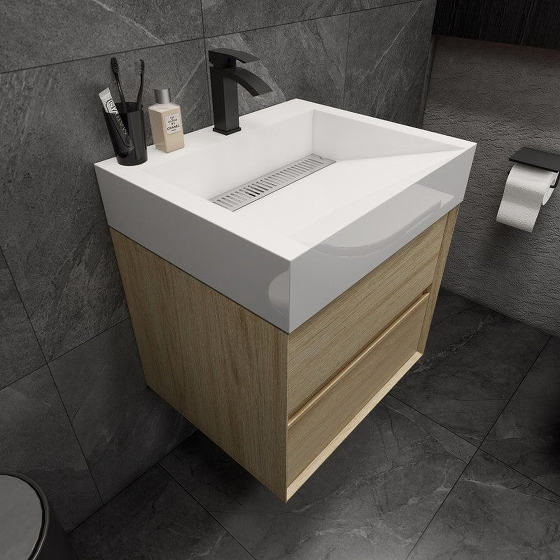Prime 24" Coffee Wood Wall-Mounted Vanity With Single Reinforced White Acrylic Sink